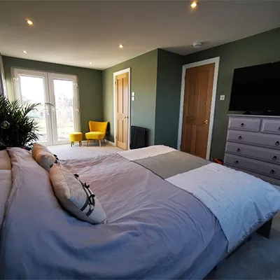 bedroom with green walls